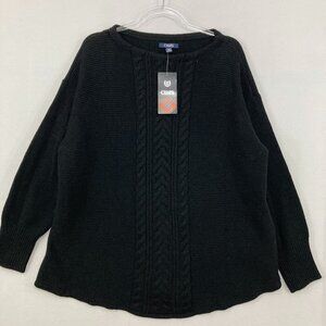 New CHAPS size XL Black Cable Knit Crew Neck Classic Preppy Crew Neck Sweater